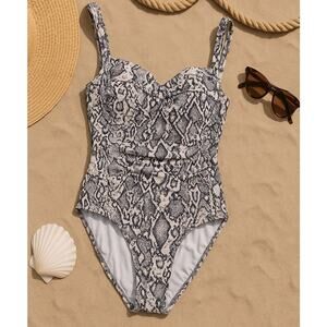 NipTuck Swim Snakeskin One Piece Swimsuit Brown Beige Tummy Control Womens US 4